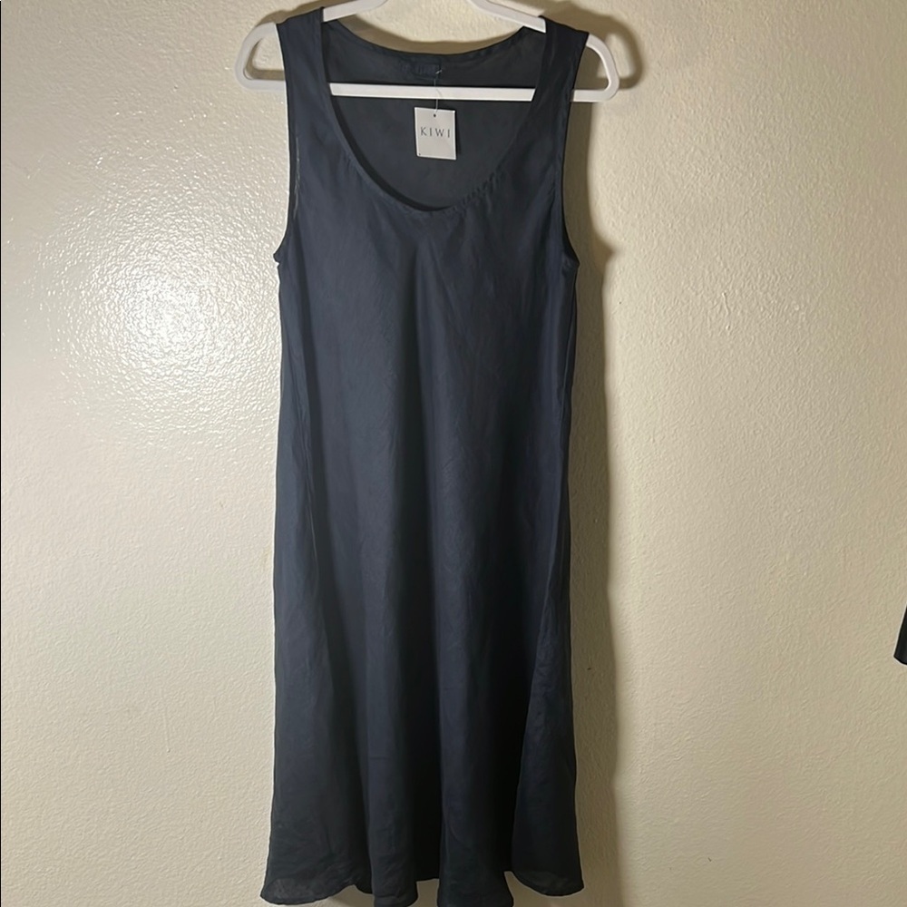 CP Shades linen dark blue Sleeveless Scoop Neck Midi Dress size Small